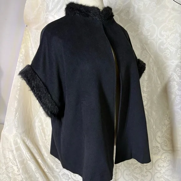 Halogen Black Fur-Trimmed Women's Poncho - Picture 13 of 16